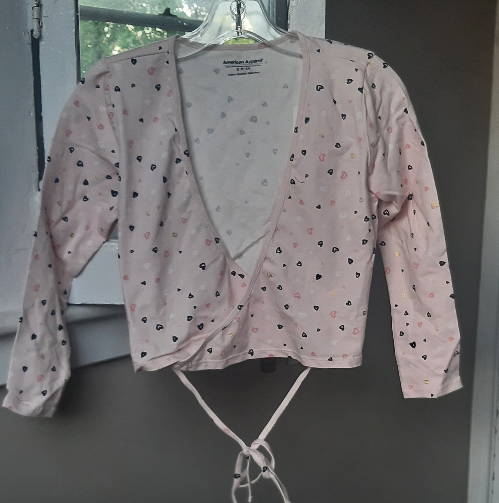 NWT American Apparel Light Pink Heart Print Juilliard Wrap Top, S